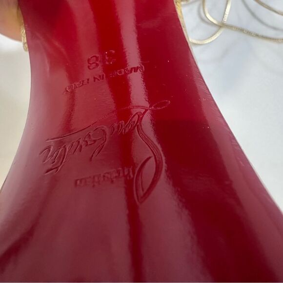 Christian Louboutin Gold Strappy Heels with Crystal Detailing - Picture 10 of 13